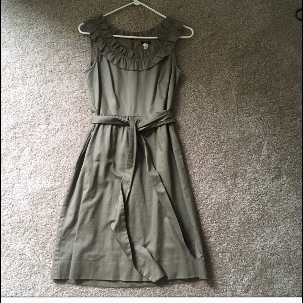 NWOT Khaki J. Crew Ruffle Neck Dress, 2